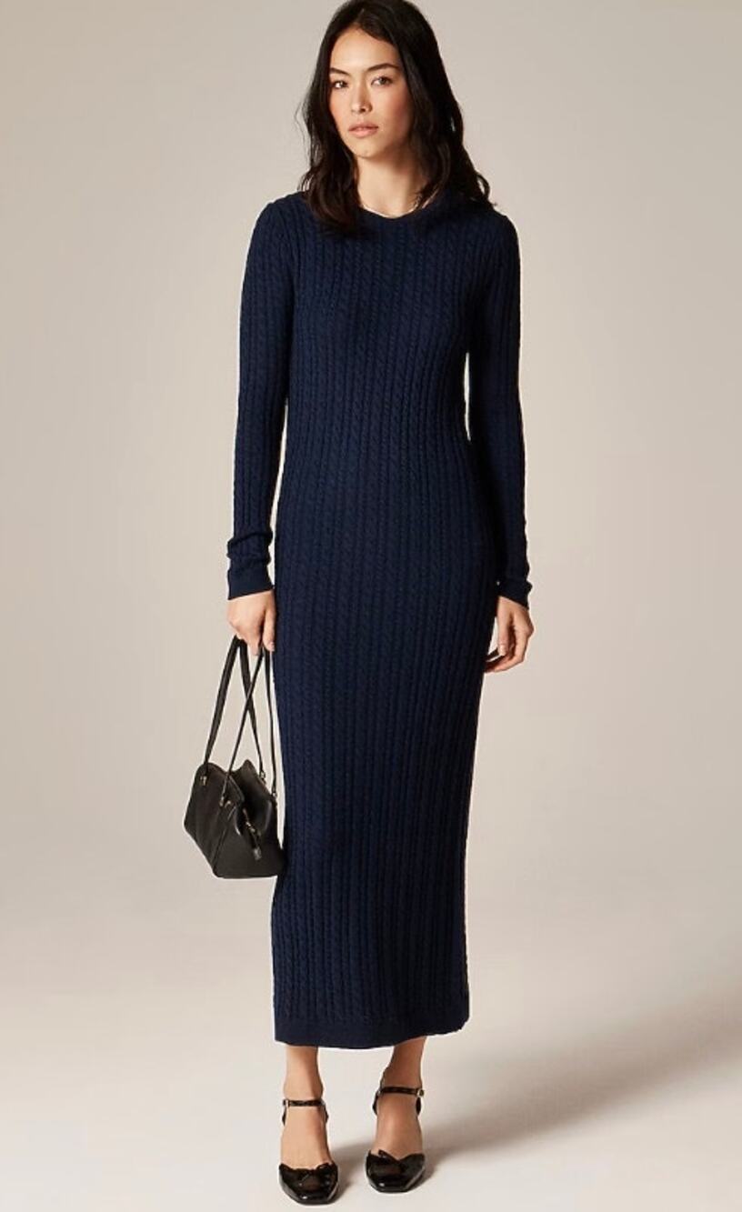 New! J.Crew Top Rated Cable-Knit Long Sweater-Dress in Merino Wool Sz M Navy